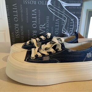 Vitto Rossi Denim Platform Sneakers New In Box Size 7
